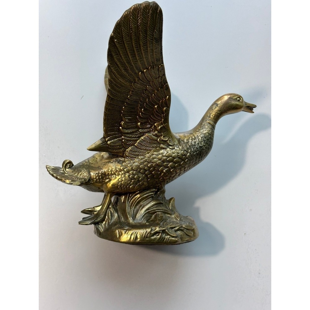 Vintage MCM Heavy Brass Duck Figurine Flying Bird Sculpture Home Decor - Picture 3 of 13